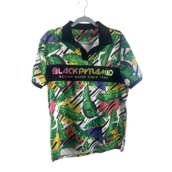 Black Pyramid Other - Black Pyramid Mens Tropical Banana Leaf Polo Shirt Multicolor Streetwear Medium